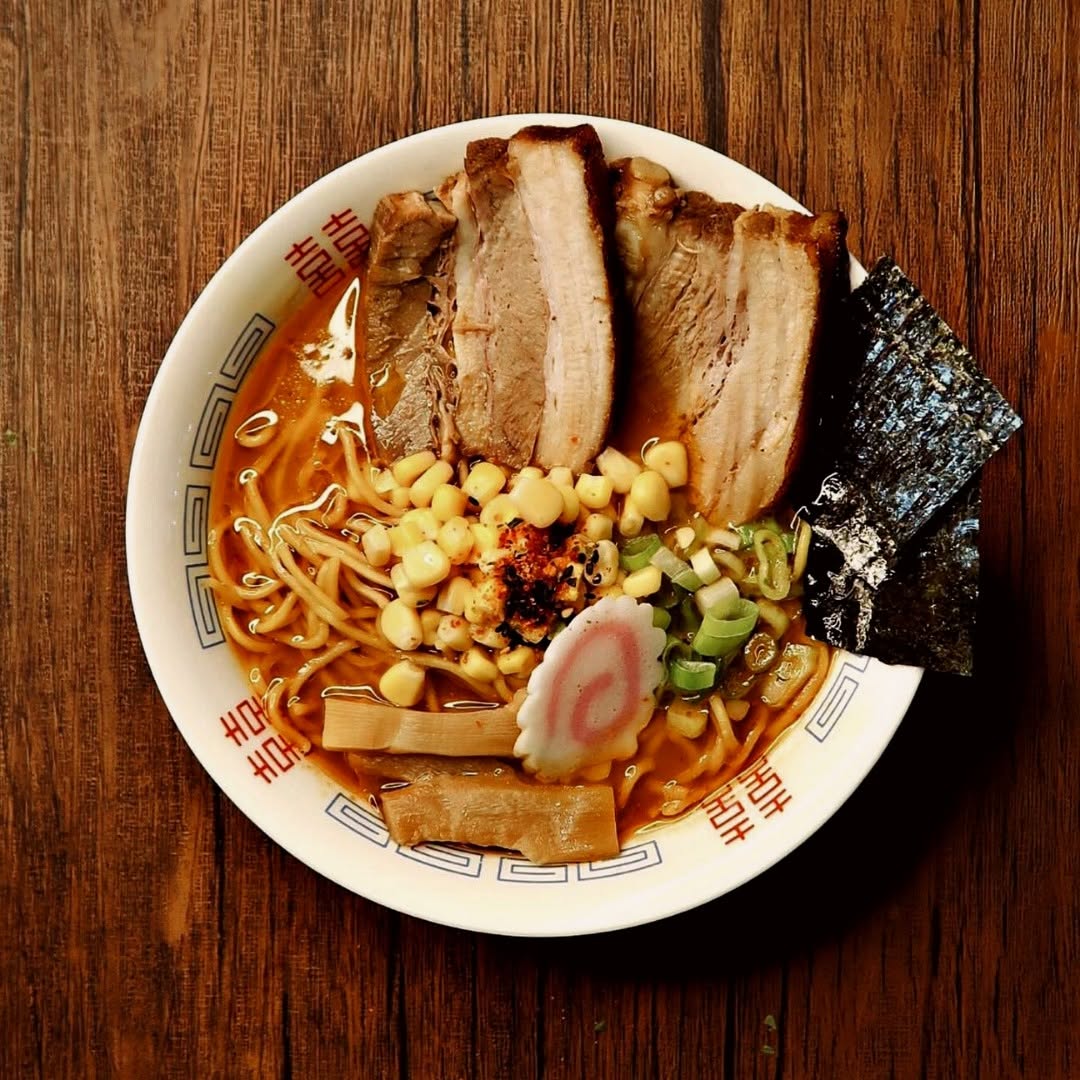 Ramen bowl with corn and chashu